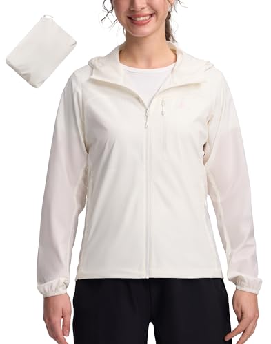 Pioneer Camp Women's UPF 100 Windbreaker Jacket Sun Protection Hoodie Packable Lightweight with Pockets Hiking Running, White, M
