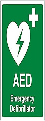 V Safety 31034AN-S AED Emergency Defibrillator Sign - Portrait - 150mm x 200mm - Self Adhesive Vinyl, Green