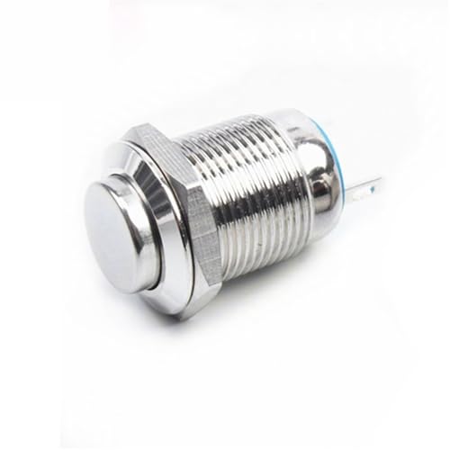Interrupteur bouton-poussoir metallique 12mm tete haute rond momentane 1NO 2 broches