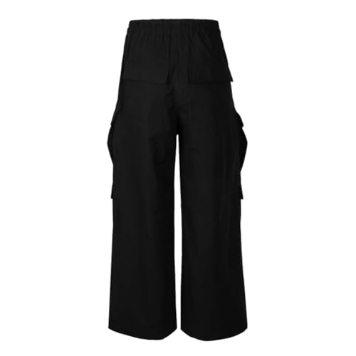 Ro Style Wide Leg Drawstring Black Cargo Pants Unisex Straight Baggy Overalls Men's Streetwear Loose Trousers2