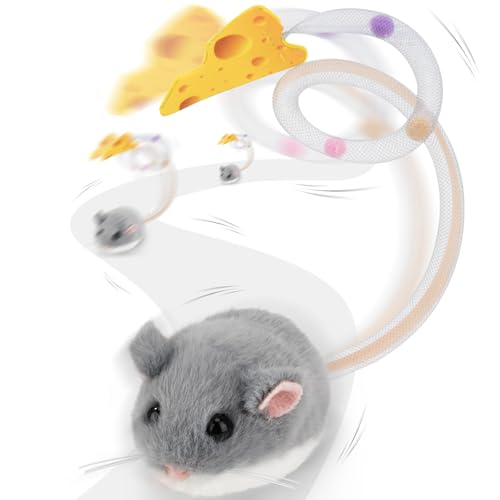 Migipaws Interaktives Katzenspielzeug, elektrisch rollende Migimaus mit wackelndem Schwanz,Intelligenter Sensor, Quietschen, Katzenspielzeug...