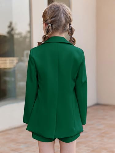 Image of Batermoon Girls 2 Piece Outfits Button Front Long Sleeve Blazer and Short Pants Suit Sets 4-14 Years