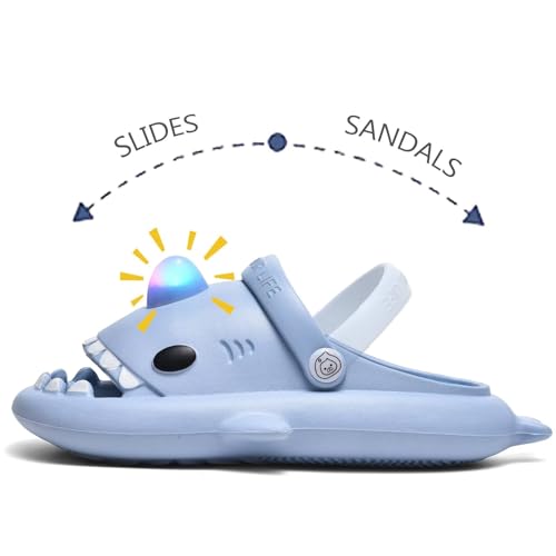 XPKWS Shark Slides Kids Clogs LED Light up Garden Shoes Sharklas Boys Girls Mules Sandals Toddler Slippers Indoor Outdoor Non-slip3