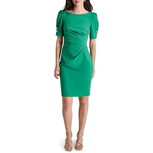 Image of DKNY Women's Short Sleeve Ruched Knee Length Sheath Dress with Button Detail