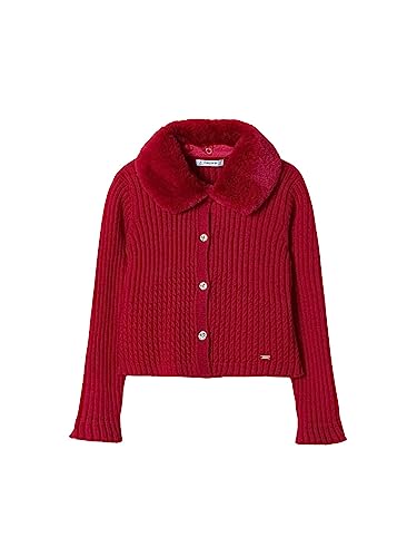 Mayoral Faux Fur Collar Cardigan for Girls Red
