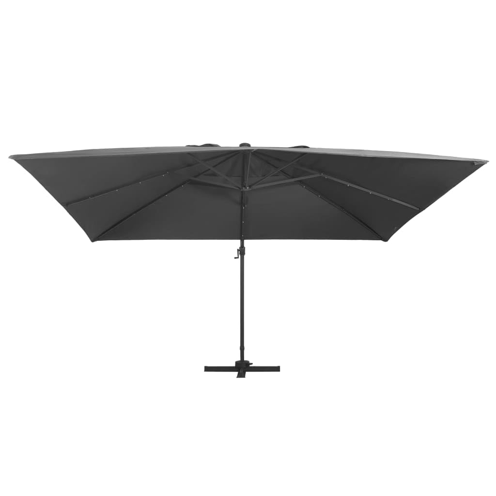 Homgoday Sombrilla voladiza Luces LED Poste Aluminio Antracita 4x3 m Sombrilla de Jardín,Protección UV Sombrilla Jardín Grande Orientable Jardín Parasol Balcón