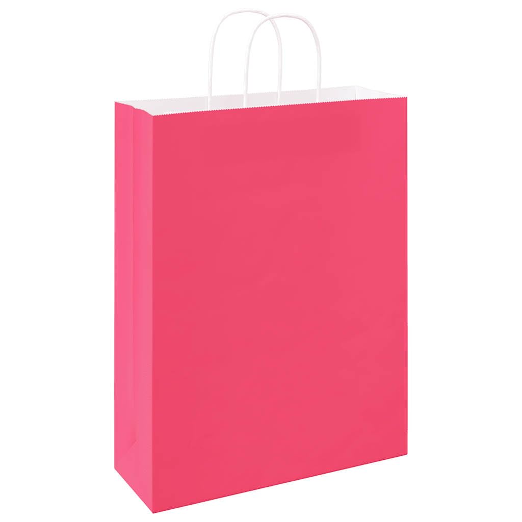 250 Stück Papiertragetaschen Rosa 32x12x42 cm, Kraftpapier Geschenktüten mit Henkeln für Einkauf, Takeaway und Party, Nachhaltige Papiertüten