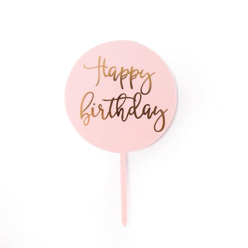 GoldedgePink Happy Birthday Cake Topper, Design, Decoration, Display 17x12 cm, Girl, Cup Cakes