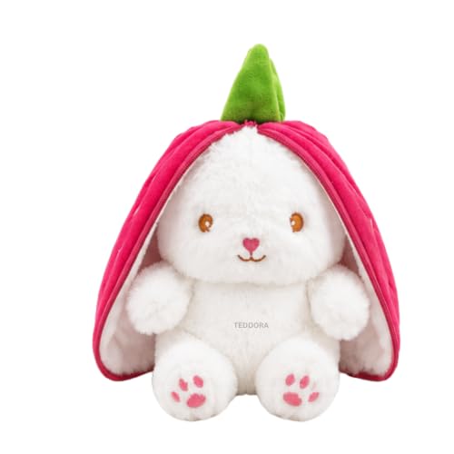Image of Rabbit with Chain Reversible Strawberry Bunny Pink Soft Toy for Girls Boys Kids, Zipper Animal Stuffed Baby Teddy Gift Birthday, 25 cm