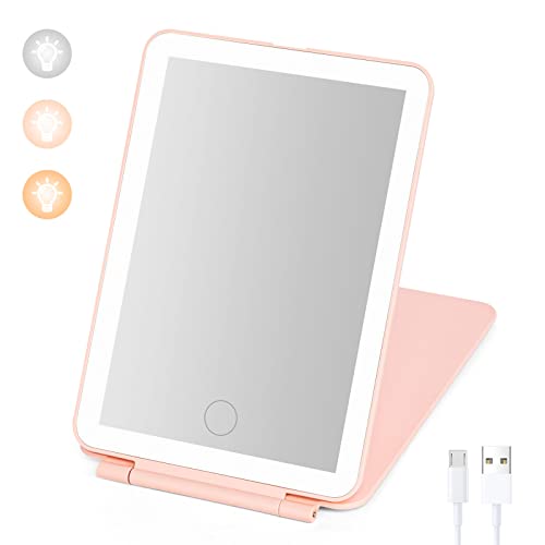 Mlogiroa Travel Makeup Mirror With 3 Colors Light Rechargeable Lighted 7.9Inch Portable Compact Lighted Mirror With Touch Screen Stepless Dimming Travel Mirror With Usb Folding Vanity Mirrors #TOP15