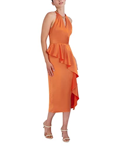 Bcbgmaxazria Women's Midi Halter Neck Cutout Sleeveless Day Dress, Flamingo #TOP1