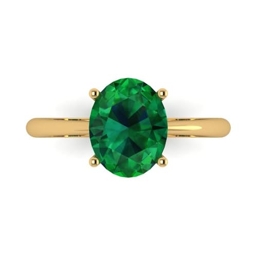 Clara Pucci 2.5 ctw Oval Cut Solid Gold Engagement Ring for Women - 14K Yellow Gold - Simulated Emerald Wedding Promise Ring for Her