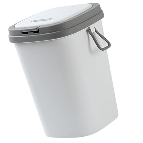 Tofficu Cubo de Basura Pequeño con Tapa 8l Gris, Bote de Basura de Plástico Resistente y Compacto para Cocina, Baño y Dormitorio, Papelera de Estilo Nórdico con Sistema de Presión