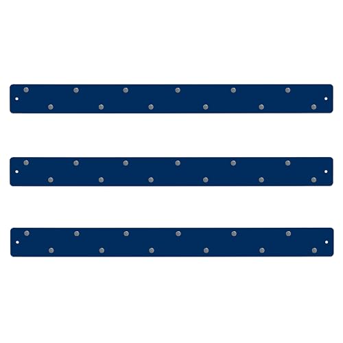 Three by Three Seattle Large Magnetic Strip Bulletin Board (3-Pack) – 28″ × 2.5″ Metal Magnetic Display Board with 12 Neodymium Magnets Each (Navy Blue)