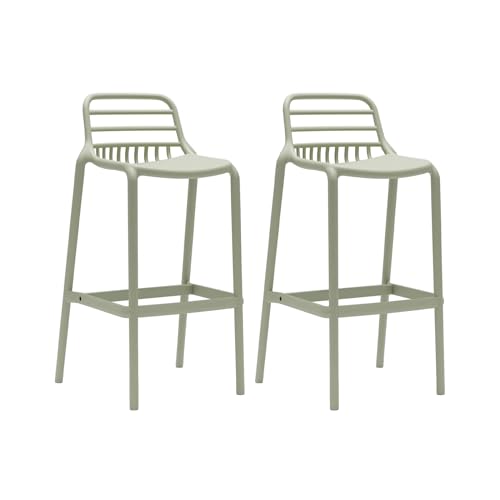 Rebecca Mobili Set 2 Sgabelli Alti da Bar, Sgabelli da Cucina, Verde Chiaro, Polipropilene, con Poggiapiedi, Design Moderno - Misure HxLxP: 97 x 46 x 40 cm - Art. RE7195