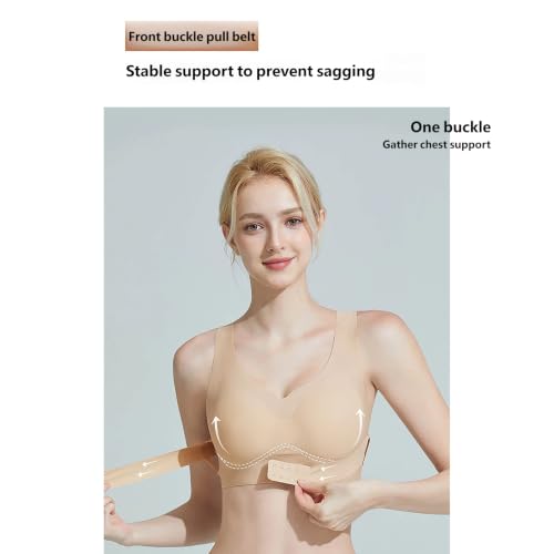 GAHIEDIM Posture Support Bra Wireless Wide-Strap Bra,Seamless Back-Smoothing Full Coverage,Soft Stretch Fabric Beige Large - image 6
