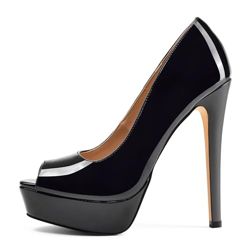 Image of Elisabet Tang Women's Platform High Heels Pumps Shoes Peep Toe 5.5 inch Stilettos Slip On for Dress Wedding Party Prom