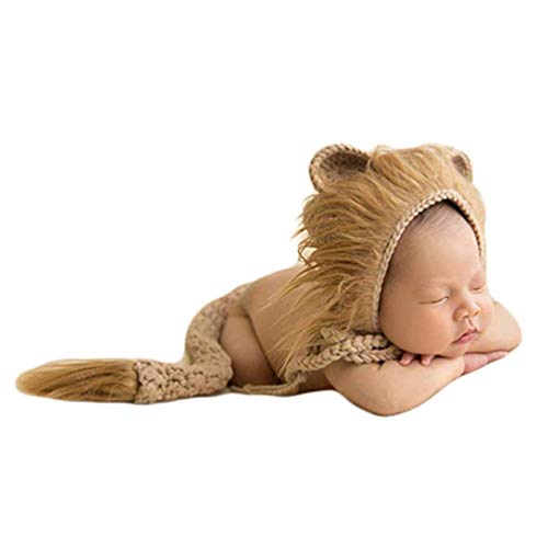 Image of Beovtk Newborn Baby Photo Shoot Outfits Crochet Costume Knitted Infant Clothes Lovely Boy Girls Lion Hat Tail Photography Props