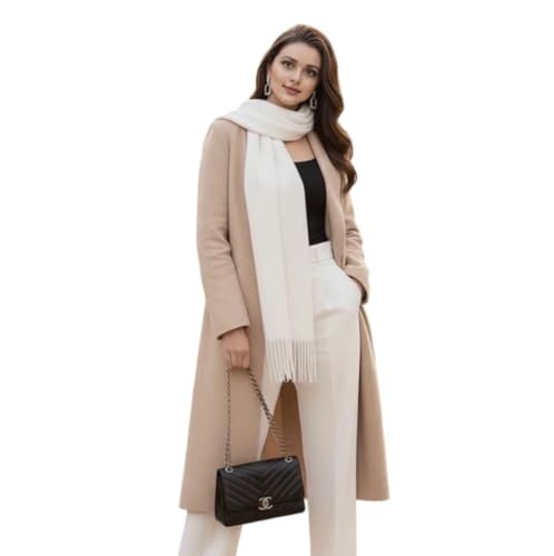 LA FERANI Damen Kaschmir Schal dünn leicht Herbst Winter 200x70 Weiss Kaschmirschal extra geschmeidig elegant stilvoll formelle Anlässe Uni Farbe Damenschal einfarbig...
