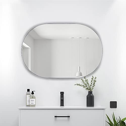 Teebarn Chrome Oval Bathroom Vanity Mirror Pill Shaped Capsule Wall Mounted Mirror With Metal Frame Hangs Vertical & Horizontal 20X30 #TOP3