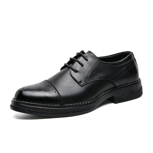 Mens Leather Oxfords Shoes for Men, Round Toe Lace-up Fashion Leather Tuxedo Business Wedding Derby Cap Toe Dress Shoes