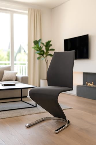 Meyvaser.com Ecommerce Company Lot de 2 chaises noires tapissées en similicuir mat avec pieds chromés - Design moderne et élégant pour salle à manger ou...