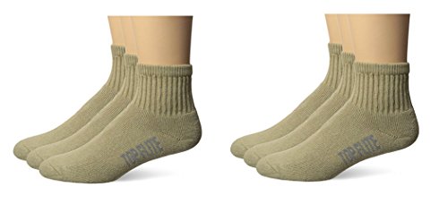 Top Flite Mens Sport Full Cushion Quarter Socks 6 Pair Pack (L - USA Shoe 9-13, Khaki)