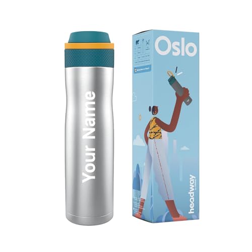 Image of Headway by rabitat Oslo Personalized Insulated Water Bottle 750 ml with Infuser | Hot 12 Hrs & Cold 24 Hrs | Triple Layer Vacuum Steel Flask | Leak-Proof, ISI Certified | 2-Year Warranty | Cosmic Grey