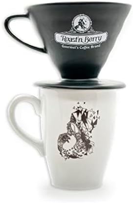 Roast'n Berry V60 - Pour Over Coffee Dripper - Coffee Maker -Ceramic Slow Brewing Accessories for Home, Cafe, Restaurants - Easy Manual Brew Maker Gift V02 Paper Cone Filters (Black)