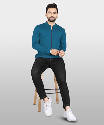 Image of FIBREZA Men Solid Polyester Sports Jacket Long Sleeves Full Zip with Pocket Gym, Running & Travel Upper Wear