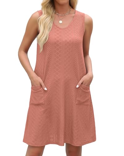 Image of elescat Swimsuit Coverup Summer Dresses for Women Eyelet Casual Loose Sleeveless Sundress with Pockets 2026