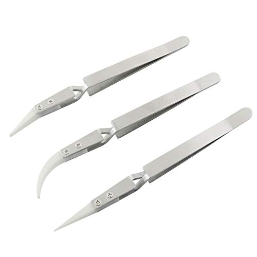 ZZHXSM 3pcs Reverse Ceramic Tweezers High Temperature Resistance 1200 Centigrade Stainless Steel Tweezers Applicable to Electronic Cigarette Products
