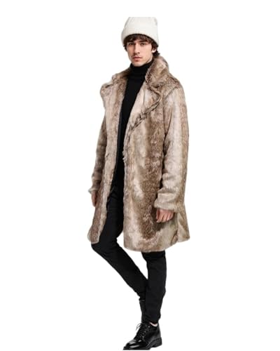 Image of UMREN Mens Warm Leopard Faux Fur Coats Jacket Long Luxury Overwear Parka Cardigans