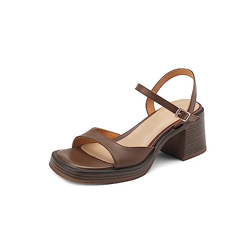 Orthopedic Sandals Women Open Round Toe Chunky Heel Ankle Strap High Heel Dress Sandals Strappy Sandals Orthopedic Sandals (Color : Brown, Size : 7.5 US)