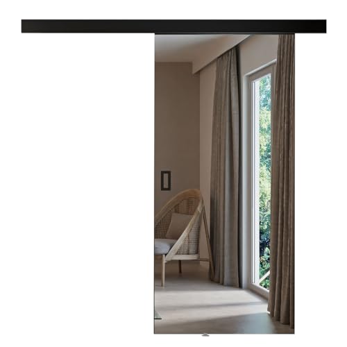 Mirjan24 Metiro - Sistema di porte scorrevoli con chiusura automatica, set completo per porte scorrevoli, porta a specchio, pareti divisorie, porte interne, larghezza a scelta (nero/specchio, modello Mirjan24 Metiro - Sistema di porte scorrevoli con chiusura automatica, set completo per porte scorrevoli, porta a specchio, pareti divisorie, porte interne, larghezza a scelta (nero/specchio, modello