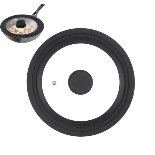 Tapa Sarten Universal para 28cm / 30cm / 32cm Diámetro, Tapas Cristal con Borde Silicona Graduado & Orificio Vapor, Tapa Resistente Calor Multiusos para Sartenes, Ollas, Cacerola (Negro)