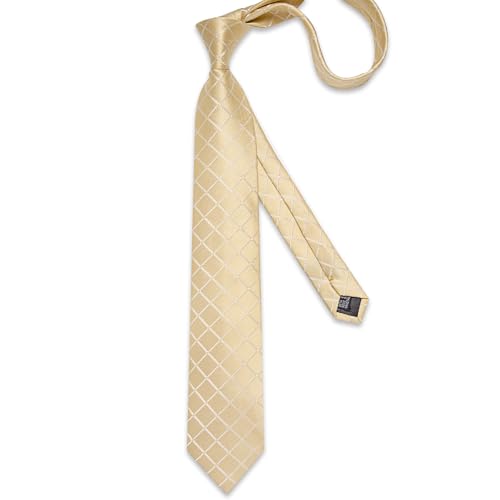 Image of DiBanGu Mens Silk Plaid Tie and Pocket Square Set | Elegant Silk Formal Tie Set, Woven Check Necktie and Cufflinks Tie Clip Set, Perfect for Wedding Party, Comes in Gift Box