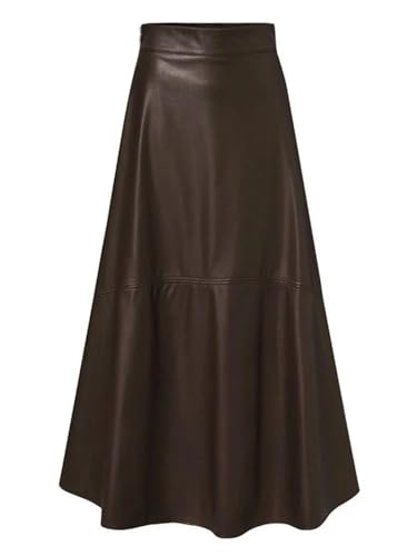 Women Solid Color Faux Leather Maxi Skirt High Waist Elegant Zipper Back Casual Office Party Skirts2