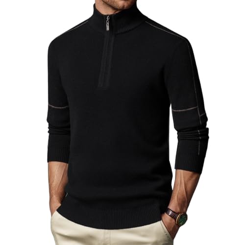 100% Wool Men's Quarter Zip Sweaters Fashionable Casual Autumn Winter Long-Sleeved Knitted Pullover Sweaters