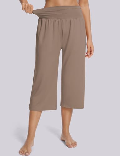 UEU Women's Summer Capris Yoga Pants for Women High Waisted Casual Wide Leg Loose Soft Pajamas with Pockets2