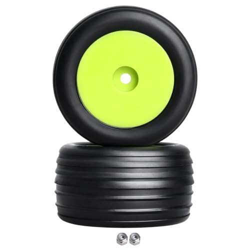 HobbyPark Pre-Glued Front Tires and Wheels Mounted for Losi Mini-T 2.0 Mini-B Replacement Parts of LOS41010 Upgrade (Green Rims)
