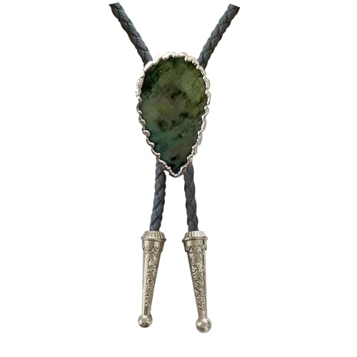 Image of Daisy Del Sol Bolo Tie Turquoise Stone Braided Vegan Faux Leather Silver Tips Handmade Necklace Adjustable Boho Western Jewelry
