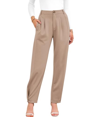 Women's 2025 Casual Button Down Pants Elastic High Waist Business Work Trousers Long Straight Slacks with Pockets
