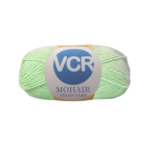 Image of VCR Mohair Nylon Very Light Green Yarn, 100 Grams Hank, 196 Meters Length, Acrylic 75%, Mohair Nylon 25%, Pack of 1 Yarn, Soft Crosia Threads, Suitable for Winter Garments.
