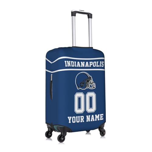 Image of Custom Indianapolis Luggage Cover Personalized Football Style Suitcase Cover with Name Number Customized Washable Elastic Sports Travel Suitcase Protector for Business Vacation Gifts