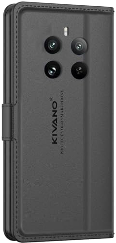 Image of KIVANO LUXE Compatible for Realme P1 Pro 5G / Realme 12 Pro 5G Luxury Handmade Leather Magnetic Flip Folio Case | Card Holder & Kickstand | Slim Protective Cover | Unisex - Black