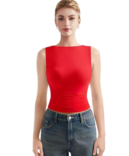 Image of SIGHTBOMB SOFTLINE Feather Touch Double Lined Boat Neck Ruched Waist Microfiber Cuddle Baby Sleeveless TEE for Women