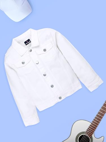 Image of KiddoPanti Boys Denim Jacket | Cotton Poly Blend with Spandex | Washed Denim, Full Sleeve | Button Closure & Front Flap Pockets | Collared Neck