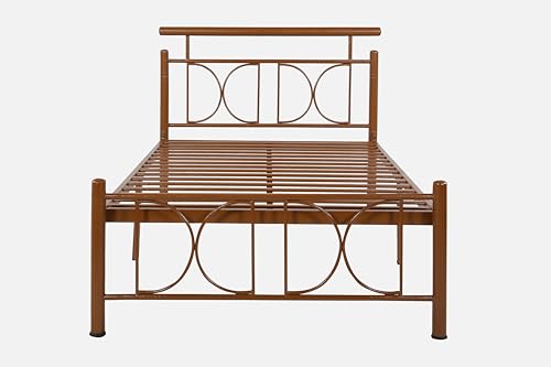 Image of Mexo Metal Single Size Bed Without Storage | Wrought Iron Single Bed with Headboard & Footboard| Sturdy Powder Coated Platform Cot for Bedroom, Living Room, (Mexo Brown)