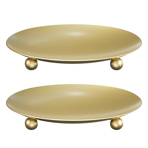 Apsvwys Gold Candle Holders for Pillar Candles, Set of 2 Premium Metal Candle Plates Candle Stand for LED or Wax Candles, Decorative Pillar Candle Holder Dish for Table Centerpiece